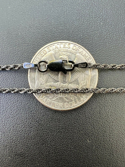 Rope Chain Necklace - Black Rhodium Over 925 Sterling Silver - 16"-30" - 2mm