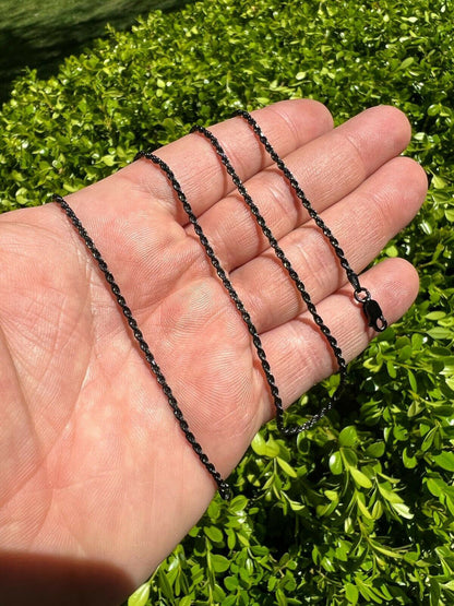 Rope Chain Necklace - Black Rhodium Over 925 Sterling Silver - 16"-30" - 2mm