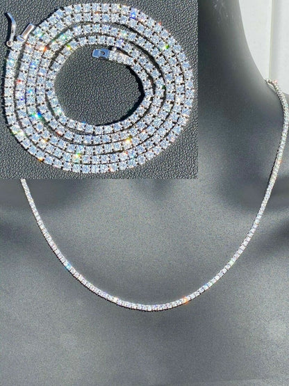 Micro Tennis Chain Necklace Iced Out CZ Stones - 14k Gold Vermeil, Rose Gold Vermeil Or 925 Silver - 2mm - 14"-28"