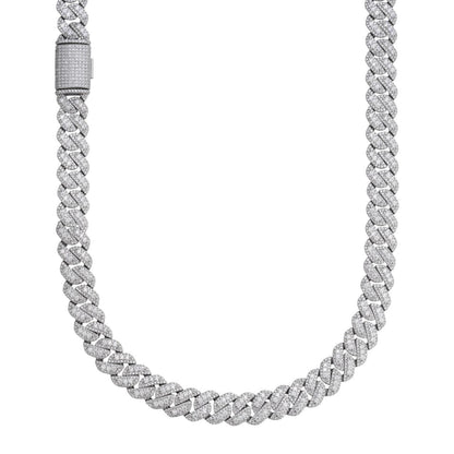 3D Miami Cuban Link Prong Chain Necklace Iced Out - 925 Silver - 10mm-14mm - 16-30"
