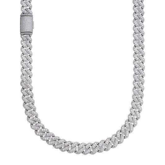 3D Miami Cuban Link Prong Chain Necklace Iced Out - 925 Silver - 10mm-14mm - 16-30"