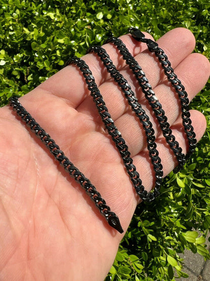 Miami Cuban Link Chain Necklace - Black Rhodium Over 925 Sterling Silver - 16"-30" - 5mm