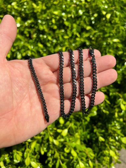 Miami Cuban Link Chain Necklace - Black Rhodium Over 925 Sterling Silver - 16"-30" - 5mm