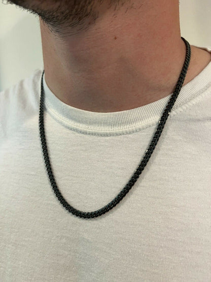 Miami Cuban Link Chain Necklace - Black Rhodium Over 925 Sterling Silver - 16"-30" - 5mm