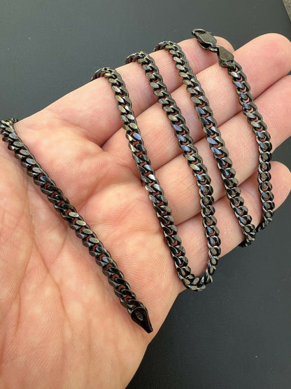 Miami Cuban Link Chain Necklace - Black Rhodium Over 925 Sterling Silver - 16"-30" - 5mm