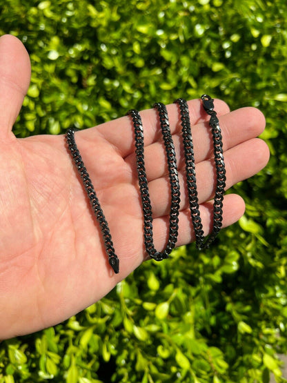 Miami Cuban Link Chain Necklace - Black Rhodium Over 925 Sterling Silver - 16"-30" - 5mm