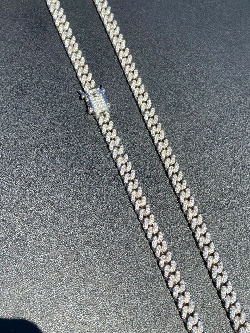 Everyday Wear Miami Cuban Link Chain Necklace Iced Out CZ Stones - 925 Silver - 6mm- 16-30"