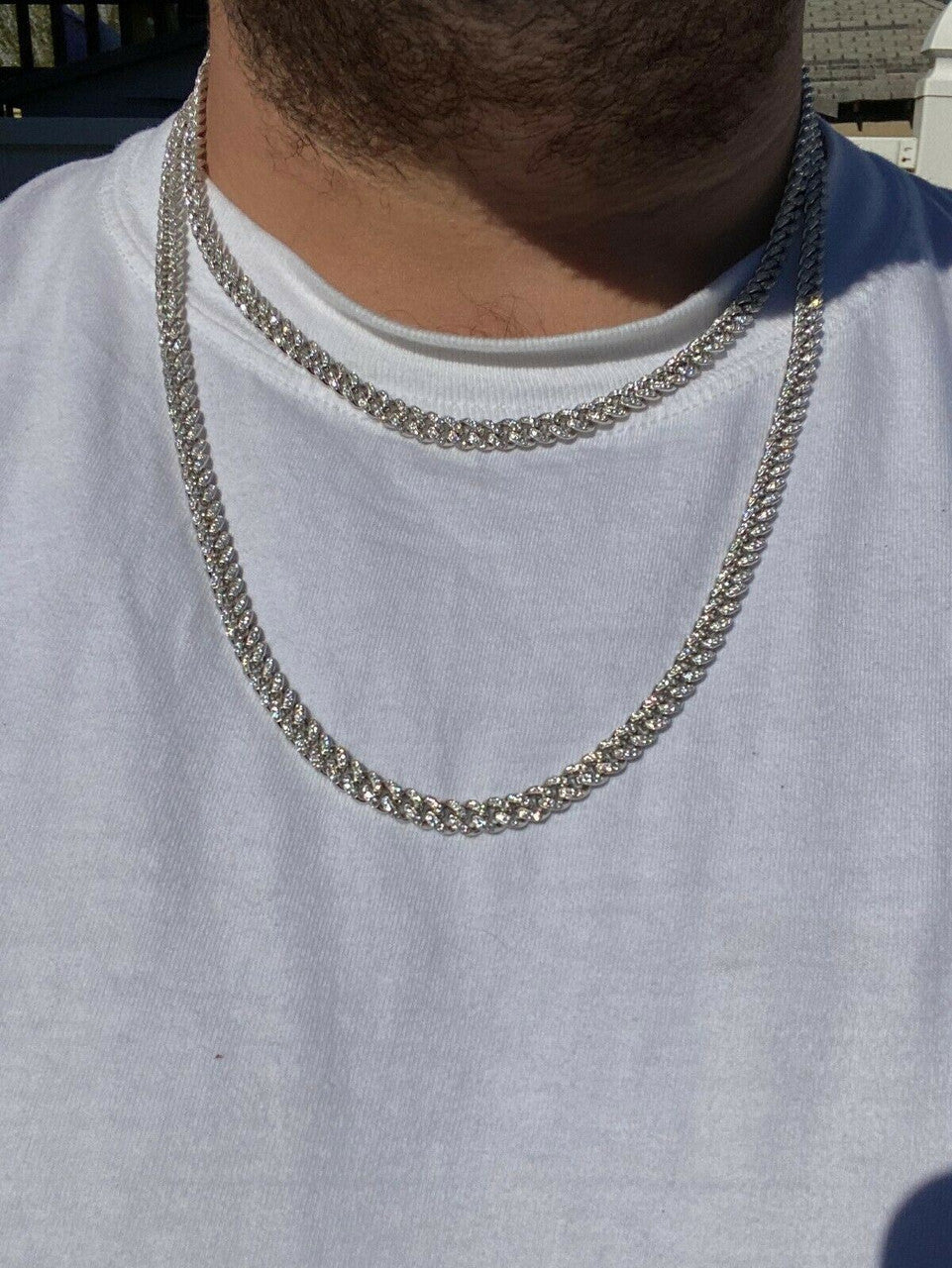 Everyday Wear Miami Cuban Link Chain Necklace Iced Out CZ Stones - 925 Silver - 6mm- 16-30"
