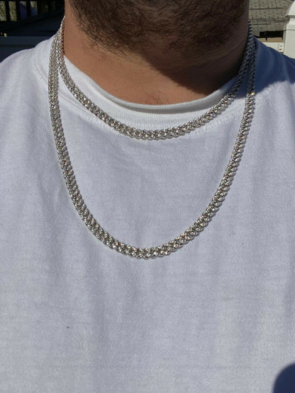 Everyday Wear Miami Cuban Link Chain Necklace Iced Out CZ Stones - 925 Silver - 6mm- 16-30"