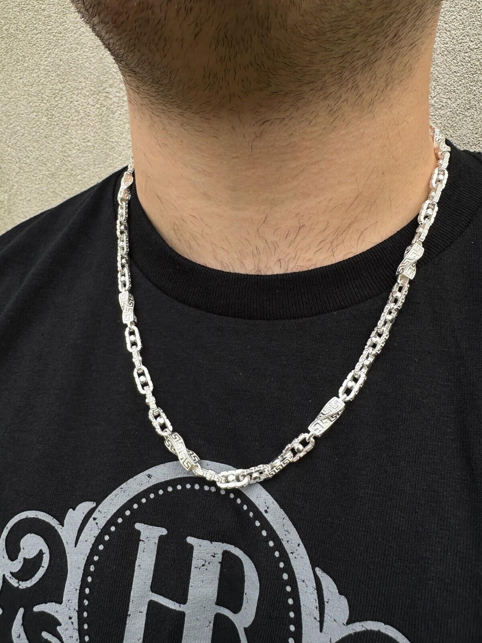 Greek Key Chain Necklace Or Bracelet - 925 Sterling Silver - 7"-28" - 7mm