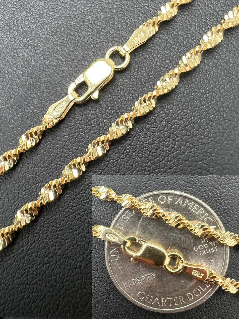 Singapore Rope Chain Necklace - 14k Gold Vermeil 925 Sterling Silver - 14"-30" - 2.5mm