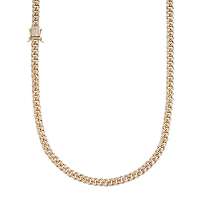 Baguette Miami Cuban Link Chain Necklace Iced Out CZ Stones - 14k Gold Vermeil 925 Silver - 6mm - 16-30"