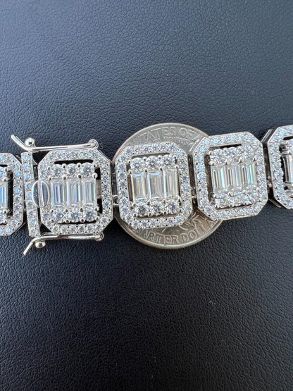 MOISSANITE Baguette Custom Rapper Chain Necklace Iced Out - 925 Silver - 16mm - 18-28"