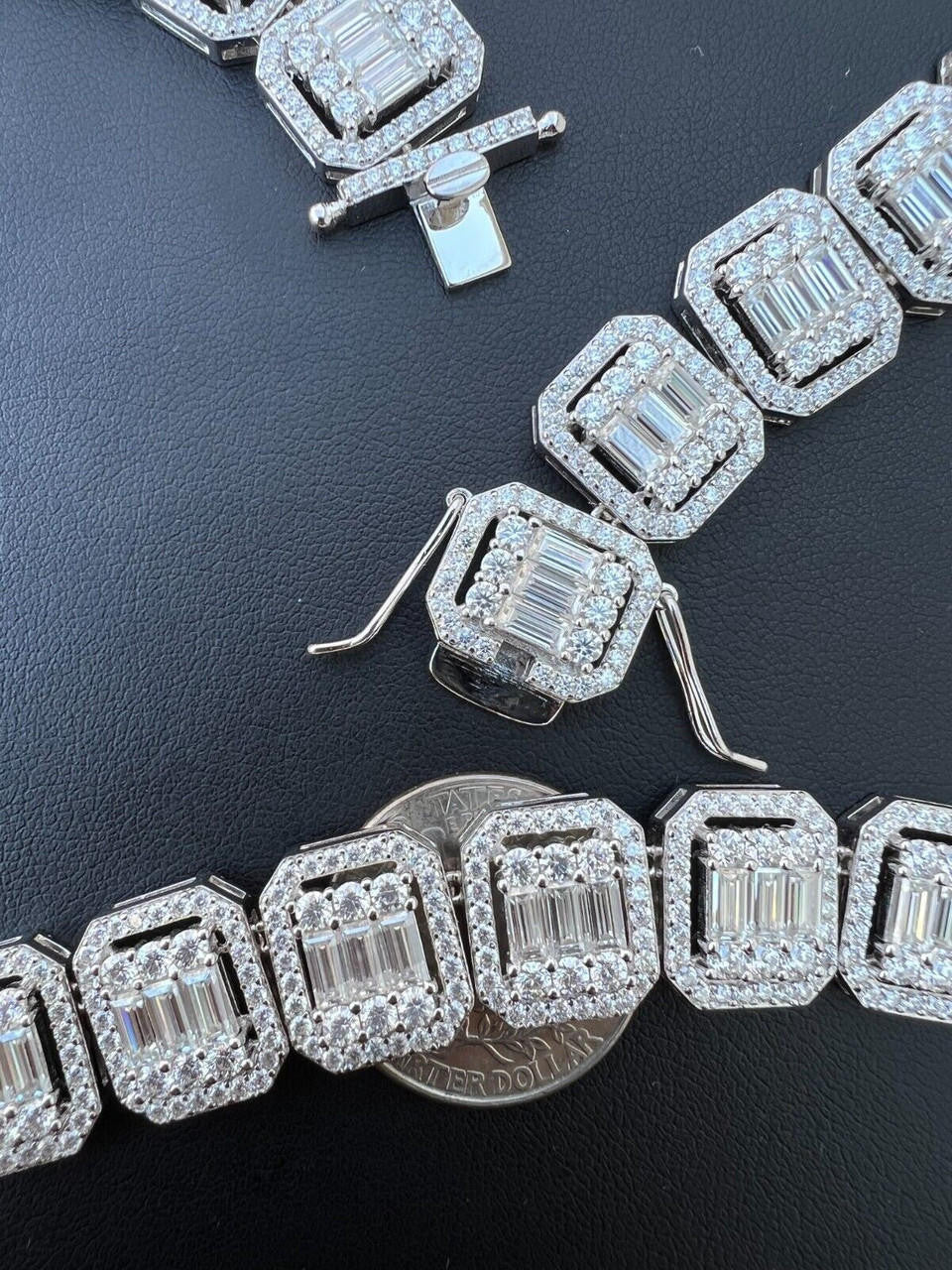 MOISSANITE Baguette Custom Rapper Chain Necklace Iced Out - 925 Silver - 16mm - 18-28"