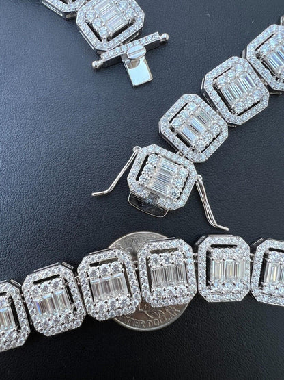 MOISSANITE Baguette Custom Rapper Chain Necklace Iced Out - 925 Silver - 16mm - 18-28"