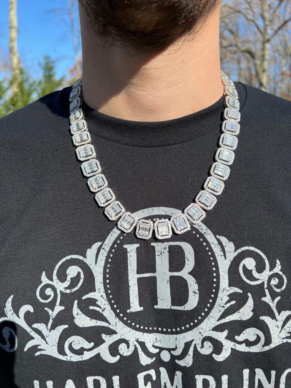 MOISSANITE Baguette Custom Rapper Chain Necklace Iced Out - 925 Silver - 16mm - 18-28"