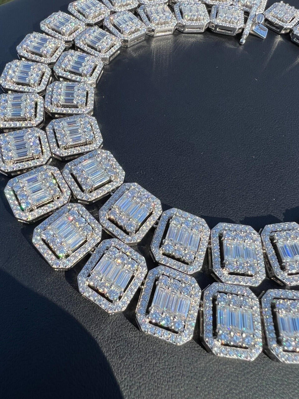 MOISSANITE Baguette Custom Rapper Chain Necklace Iced Out - 925 Silver - 16mm - 18-28"