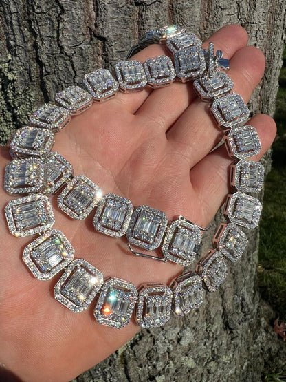 MOISSANITE Baguette Custom Rapper Chain Necklace Iced Out - 925 Silver - 16mm - 18-28"