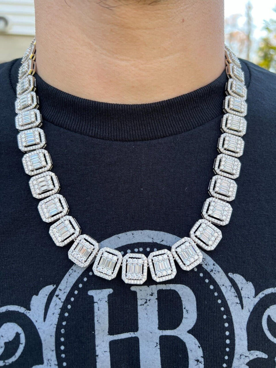 MOISSANITE Baguette Custom Rapper Chain Necklace Iced Out - 925 Silver - 16mm - 18-28"