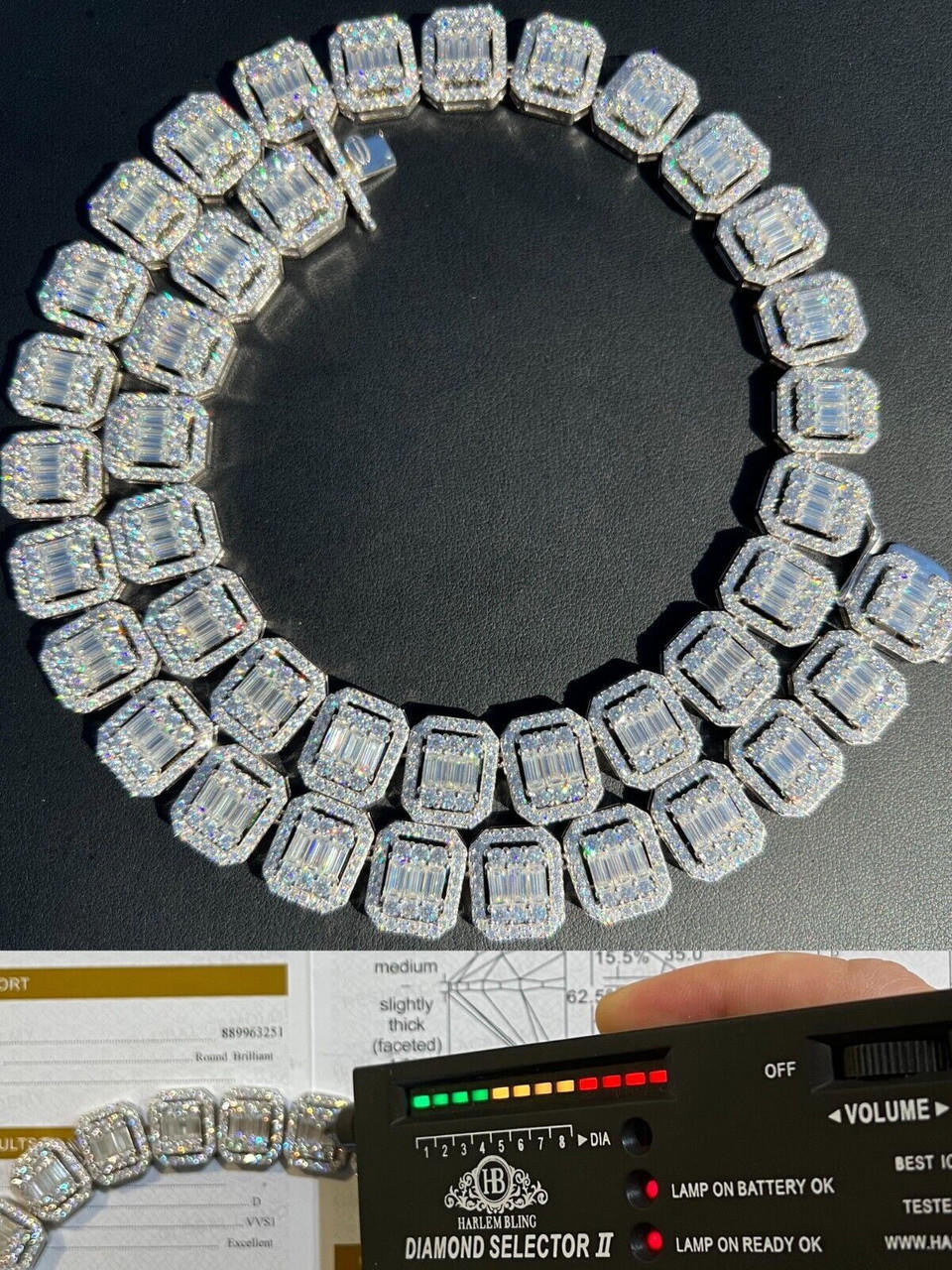 MOISSANITE Baguette Custom Rapper Chain Necklace Iced Out - 925 Silver - 16mm - 18-28"