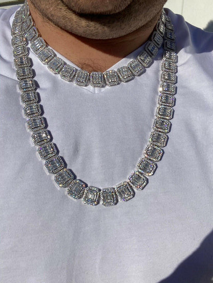 MOISSANITE Baguette Custom Rapper Chain Necklace Iced Out - 925 Silver - 16mm - 18-28"