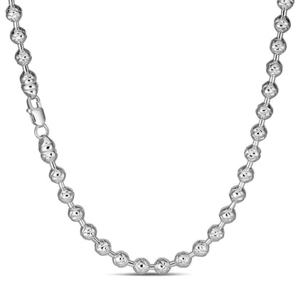 Ball Bead "Dog Tag" Chain Necklace - 925 Sterling Silver - 18"-30" - 8mm