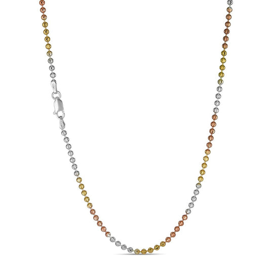 Ball Bead Moon Cut "Dog Tag" Chain Necklace - Tri Color Yellow Rose Vermeil 925 Sterling Silver - 16"-30" - 2.5mm