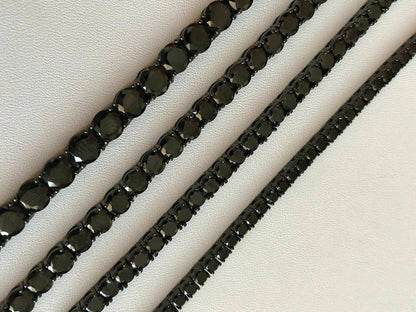 Tennis Chain Necklace Iced Out Black CZ Stones - Black Rhodium Over 925 Silver - 3mm-6mm - 16"-30"