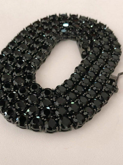 Tennis Chain Necklace Iced Out Black CZ Stones - Black Rhodium Over 925 Silver - 3mm-6mm - 16"-30"