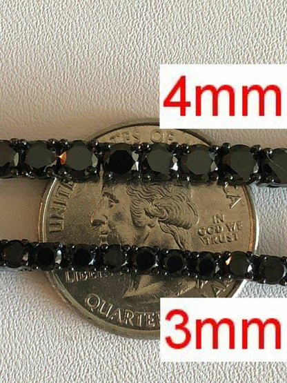 Tennis Chain Necklace Iced Out Black CZ Stones - Black Rhodium Over 925 Silver - 3mm-6mm - 16"-30"