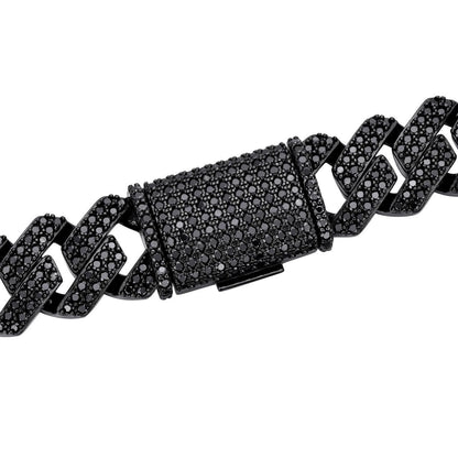 Black MOISSANITE #1 Bestseller Miami Cuban Link Prong Chain Necklace Iced Out - Black Rhodium Over 925 Silver - 8mm-16mm - 16-30"