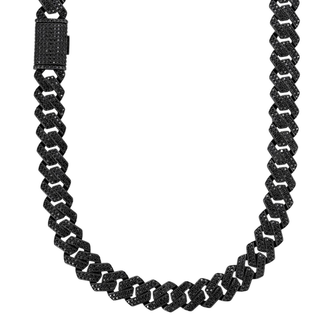 Black MOISSANITE #1 Bestseller Miami Cuban Link Prong Chain Necklace Iced Out - Black Rhodium Over 925 Silver - 8mm-16mm - 16-30"