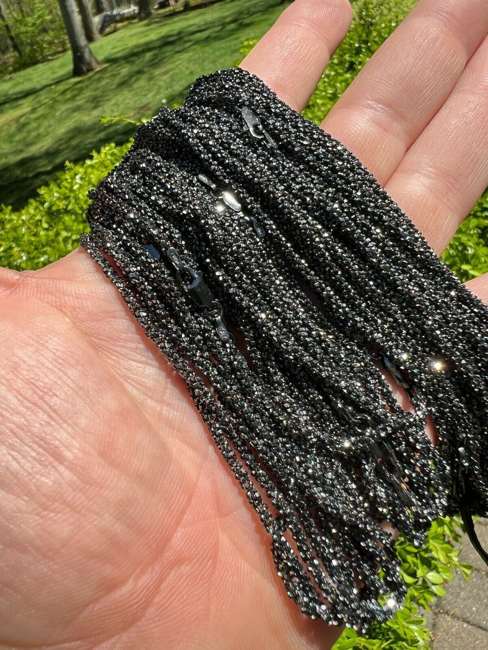 Sparkle Link Chain Necklace - Black Rhodium Over 925 Sterling Silver - 14"-24" - 3mm