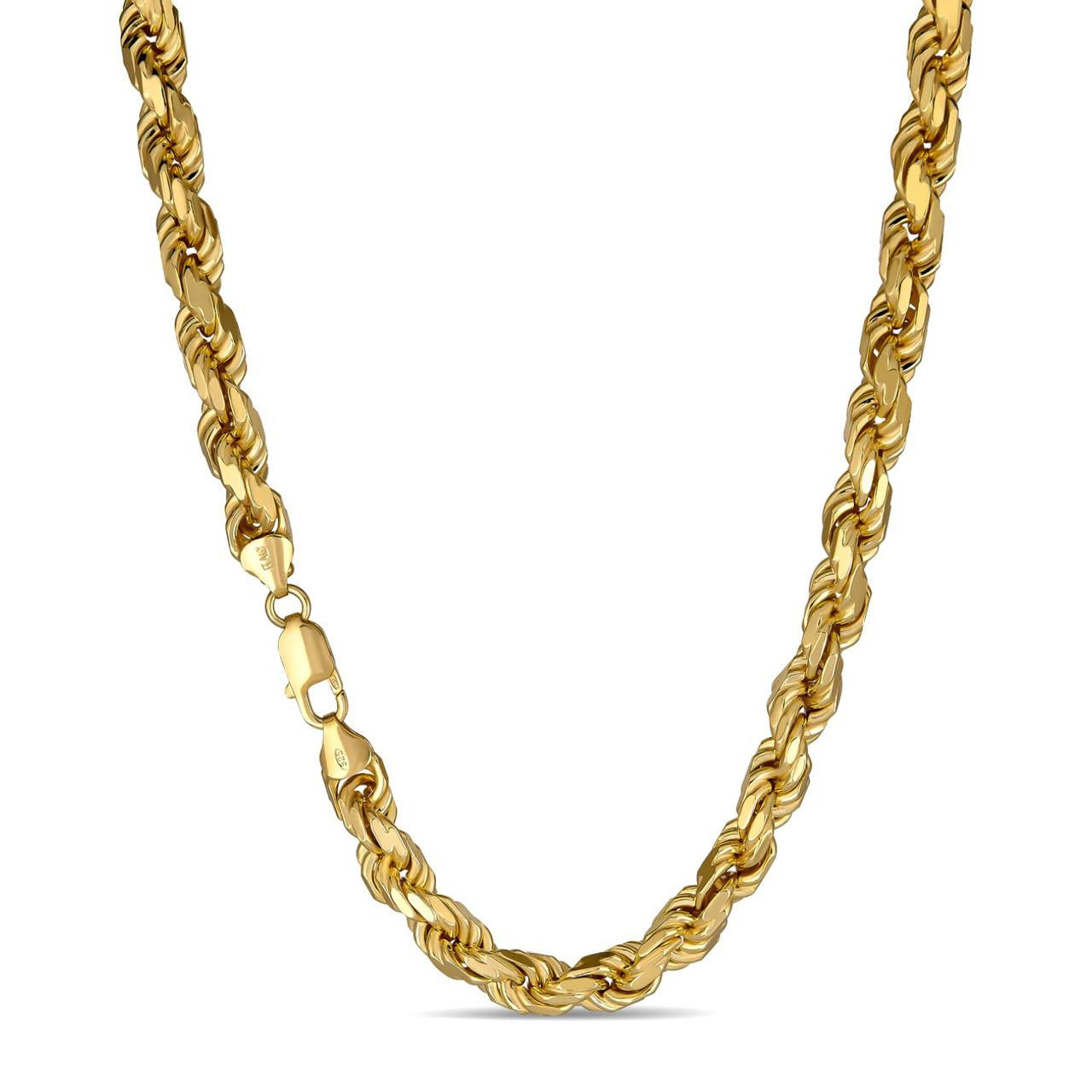 BOSS Rope Chain Necklace - 14k Gold Vermeil 925 Sterling Silver - 18"-30" - 8mm