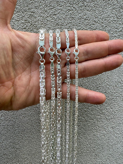 Byzantine Link Chain Necklace - 925 Sterling Silver - 18"-30" - 2.5mm-6mm