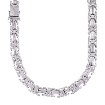 Byzantine Link Chain Necklace Iced Out CZ Stones - 925 Silver - 14mm - 18"-30"