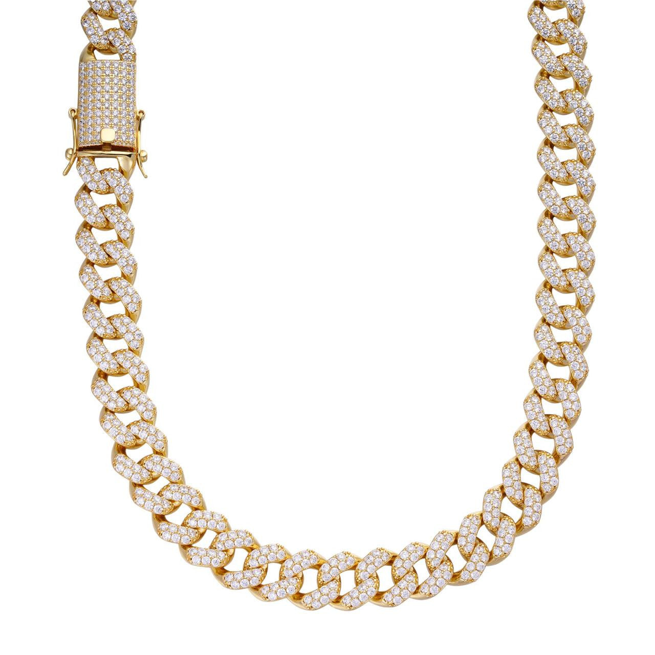 Classic Miami Cuban Link Chain Necklace Iced Out CZ Stones - 14k Gold Vermeil 925 Silver - 6mm-18mm - 16-30"