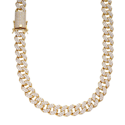Classic Miami Cuban Link Chain Necklace Iced Out CZ Stones - 14k Gold Vermeil 925 Silver - 6mm-18mm - 16-30"