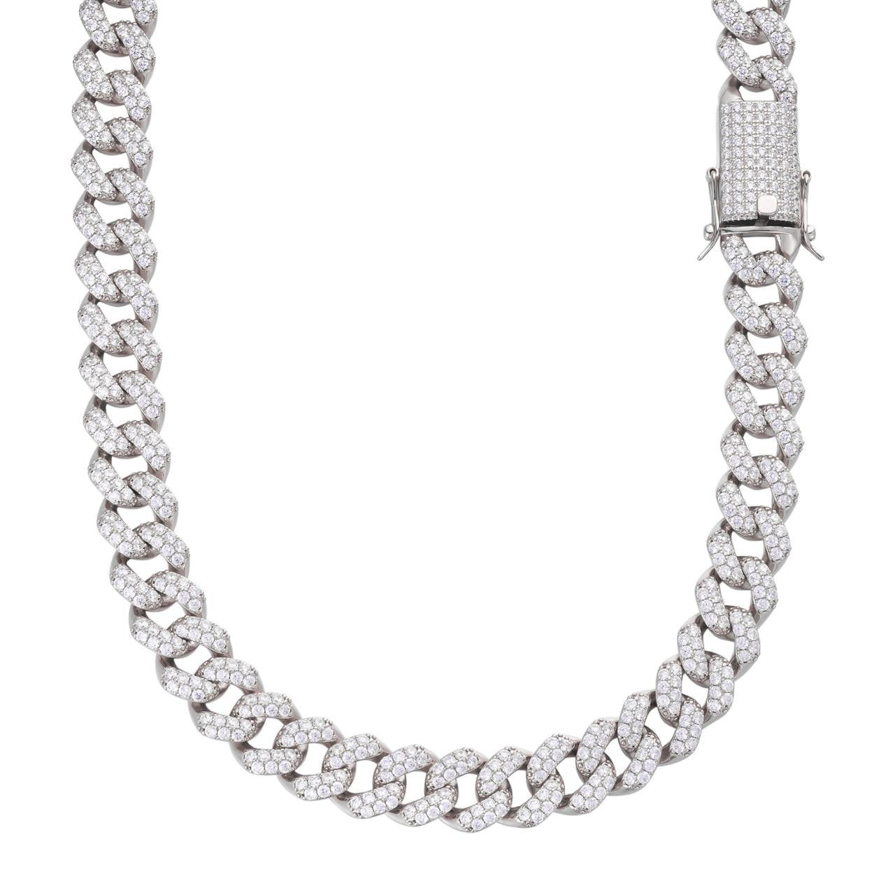 Classic Miami Cuban Link Chain Necklace Iced Out CZ Stones - 925 Silver - 6mm-18mm - 16-30"