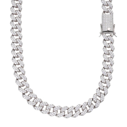Classic Miami Cuban Link Chain Necklace Iced Out CZ Stones - 925 Silver - 6mm-18mm - 16-30"