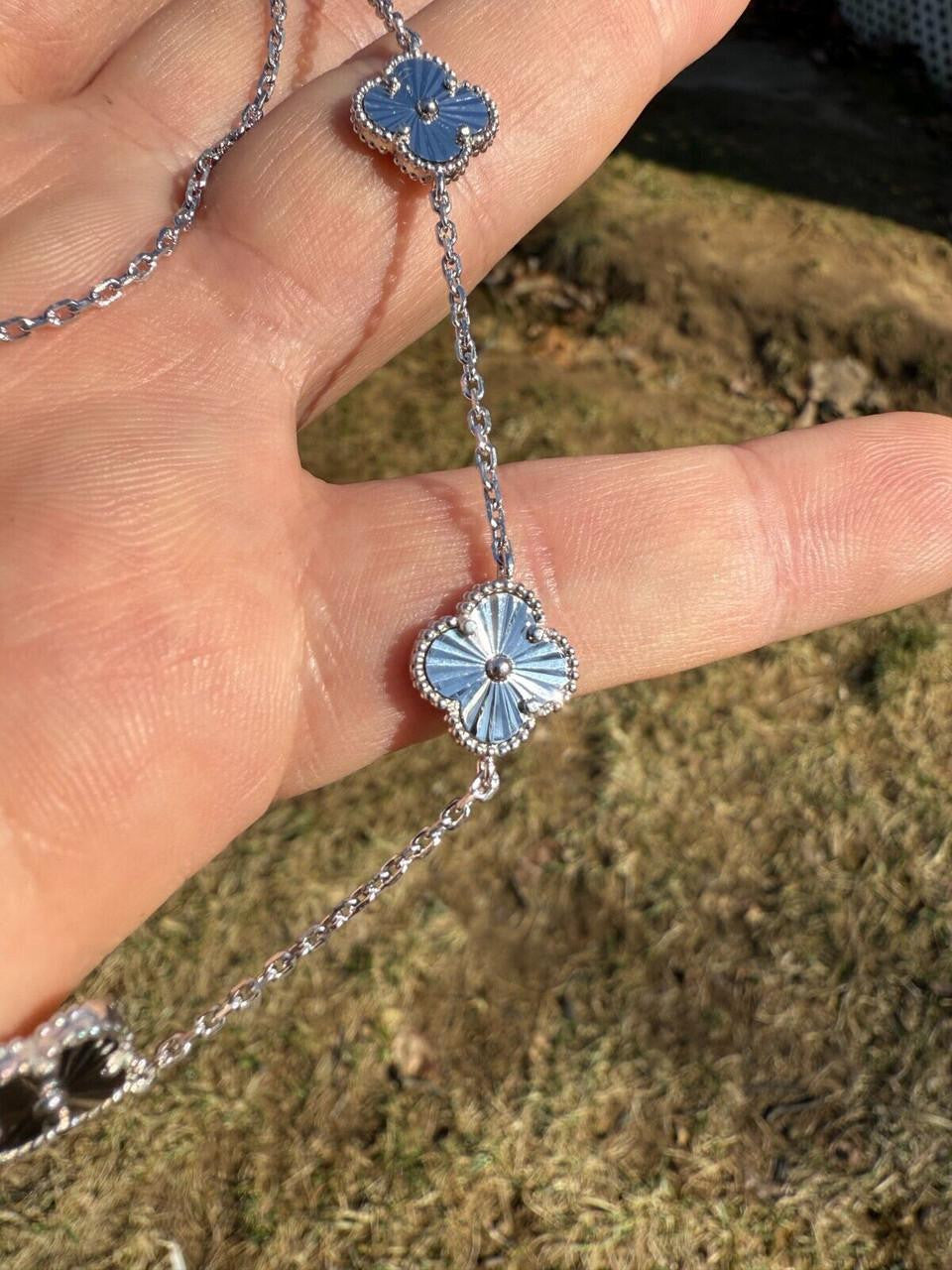 Clover Link Chain Necklace Or Bracelet Diamond Cut Motifs - 925 Sterling Silver - 5.5"-24"