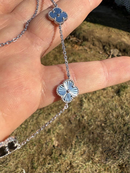 Clover Link Chain Necklace Or Bracelet Diamond Cut Motifs - 925 Sterling Silver - 5.5"-24"