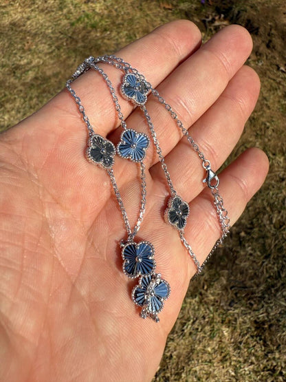 Clover Link Chain Necklace Or Bracelet Diamond Cut Motifs - 925 Sterling Silver - 5.5"-24"