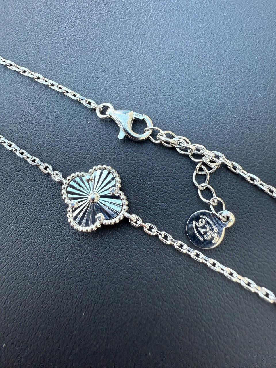 Clover Link Chain Necklace Or Bracelet Diamond Cut Motifs - 925 Sterling Silver - 5.5"-24"