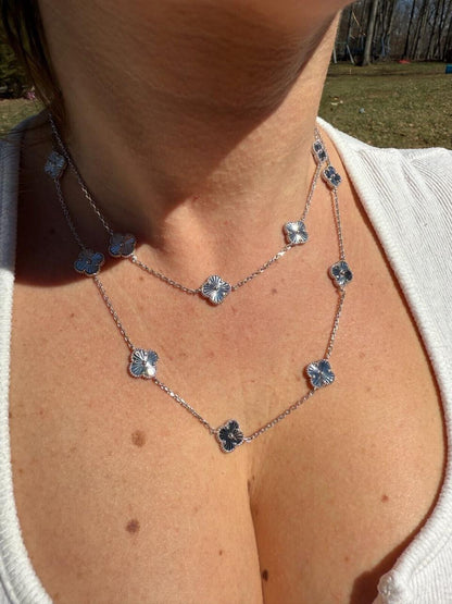 Clover Link Chain Necklace Or Bracelet Diamond Cut Motifs - 925 Sterling Silver - 5.5"-24"