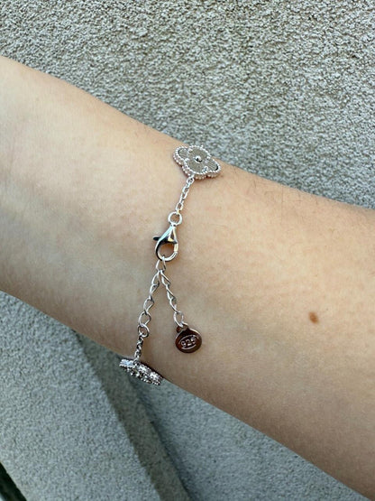 Clover Link Chain Necklace Or Bracelet Diamond Cut Motifs - 925 Sterling Silver - 5.5"-24"