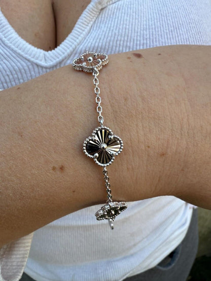 Clover Link Chain Necklace Or Bracelet Diamond Cut Motifs - 925 Sterling Silver - 5.5"-24"