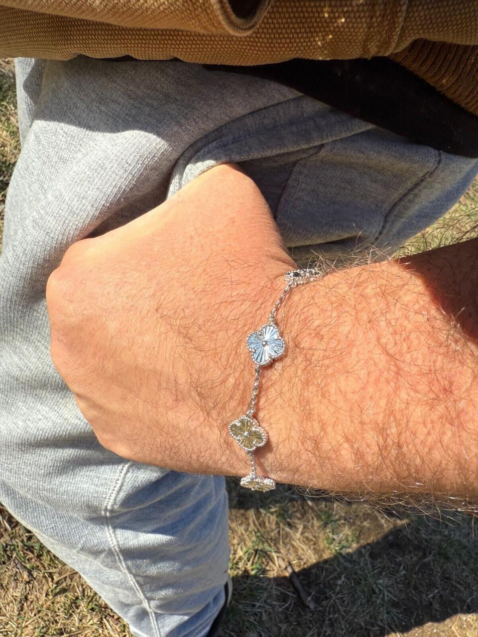 Clover Link Chain Necklace Or Bracelet Diamond Cut Motifs - 925 Sterling Silver - 5.5"-24"