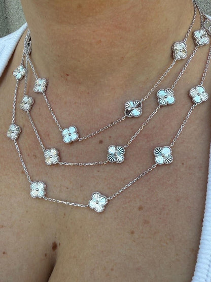 Clover Link Chain Necklace Or Bracelet Diamond Cut Motifs - 925 Sterling Silver - 5.5"-24"