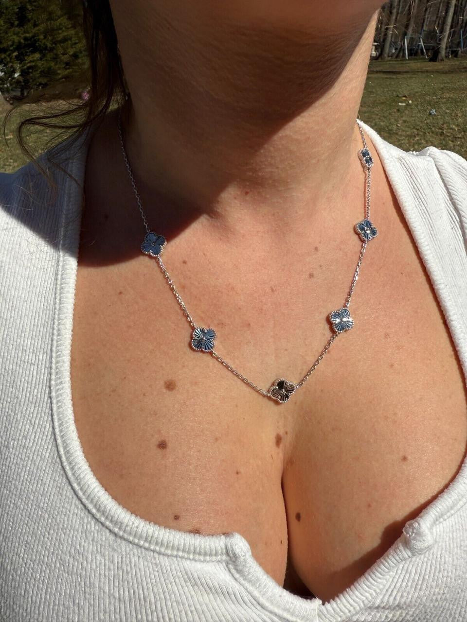 Clover Link Chain Necklace Or Bracelet Diamond Cut Motifs - 925 Sterling Silver - 5.5"-24"